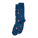 Blauwe raketijsjesprint sokken van Alfredo Gonzales plat gefotografeerd.