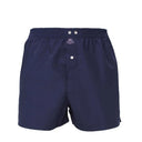 Flatlay van donkerblauwe McAlson boxershort van 100% katoen met zachte tailleband en elegante afwerking.