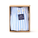 Verpakking van McAlson boxershort met blauwe en witte strepen, luxe katoenen boxershort, perfect als geschenk.